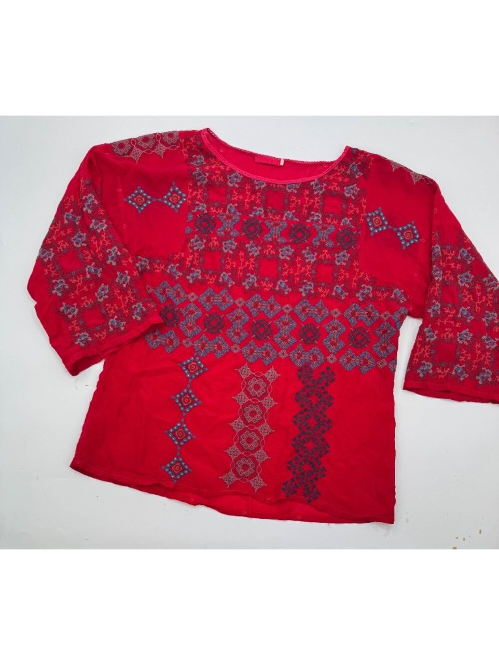 Johnny Was Red Embroidered Boho Peasant Style Size S